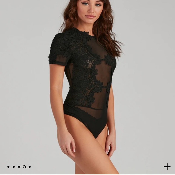 Windsor Tops - Black lace mesh bodysuit